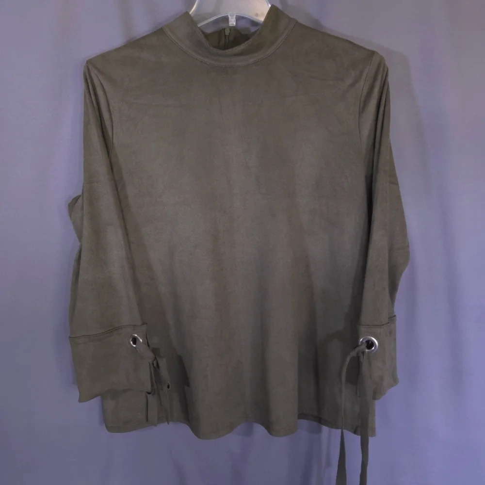 Chicos Faux Suade Mock Neck Top Womens Size‎ XL Green GoblinCore Dark Academia